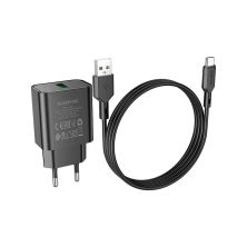 Зарядное устройство BOROFONE BA72A Spring USB QC3.0 + cable USB to USB-C 18W Black (6974443388589)