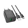 Зарядное устройство BOROFONE BA72A Spring USB QC3.0 + cable USB to USB-C 18W Black (6974443388589) - Изображение 1