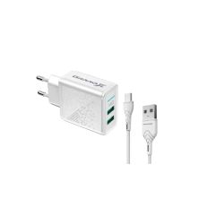 Зарядное устройство Grand-X CH-60WT 2USB 5V 3.1A + USB-C cable (CH-60WT)