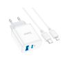 Зарядний пристрій HOCO C105A Stage 1xUSB-C PD20W + 1xUSB QC3.0 + cable USB-C to Lightning White (6931474782939) - Зображення 1
