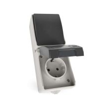 Розетка EMOS + вимикач прохідний вертикальний зовнішній сірий IP44 (A1396.4)
