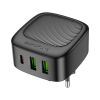 Зарядний пристрій BOROFONE BAS23A Lucky 1xUSB-C + 2xUSB PD30W Black (6941991109386) - Зображення 1