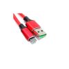 Дата кабель USB 2.0 AM to Micro 5P 1.0m 2.4A braided red XO (NB143-M1-RD) - Зображення 1