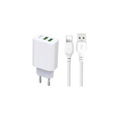 Зарядний пристрій XO L85C (2USB/2.4A) + USB - Lightning White (XO-L85C-L)