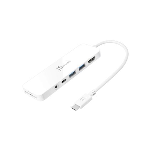 Концентратор J5create USB-C 6-in-1 2xUSB 3.1 + USB-C PD + HDMI + SD/TF + 3.5mm white (JCD373-N)