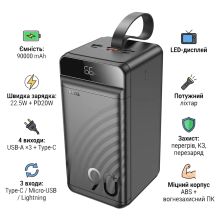Батарея универсальная HOCO 90000mAh Element PD/20W, QC/FCP/SCP/AFC/22.5W, LCD, LED Lamp Black (J123D / 714778)