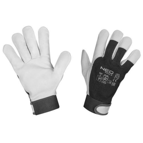 Защитные перчатки Neo Tools козья кожа, фиксация запястья, р.9, черно-белый (97-655-9)