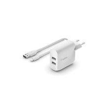 Зарядное устройство Belkin Home Charger 24W DUAL USB 2.4A, Lightning 1m, white (WCD001VF1MWH)