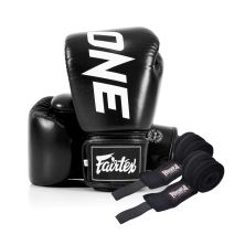 Боксерские перчатки Fairtex BGV1-ONE (натуральна шкіра) Black 14 унцій (бинти в комплекті) (BGV1-ONE_14oz_Black)