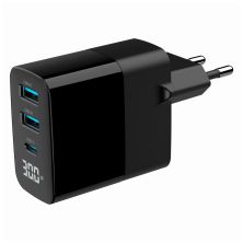 Зарядное устройство Gembird 2хUSB-A (QC3.0 18W) + 1хType-C (PD20W) LCD black (TA-UC-PDQC30LCD-BK-02)