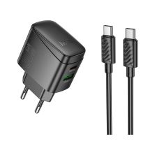 Зарядное устройство HOCO CS61A Bright 1xUSB-C PD30W + 1xUSB QC3.0 + cable USB-C to USB-C Black (6942007638449)