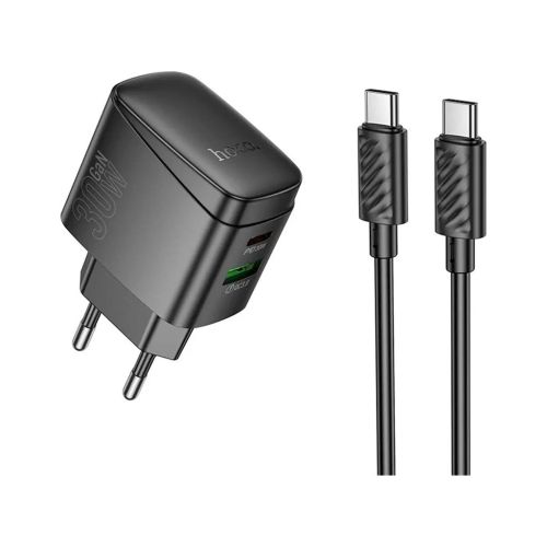 Зарядное устройство HOCO CS61A Bright 1xUSB-C PD30W + 1xUSB QC3.0 + cable USB-C to USB-C Black (6942007638449)