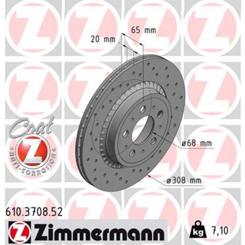 Тормозной диск ZIMMERMANN 610.3708.52