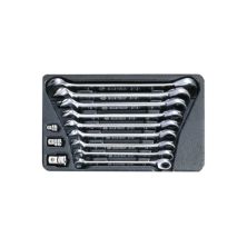 Ключ KING TONY ріжково-накидний з тріскачкою 12 шт, 10-19 мм та перехідники на 1/4, 3/8, 1/2 (9-10112MR)