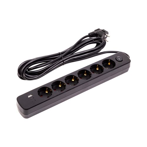 Мережевий фільтр живлення PowerPlant 5м, 6 розеток, USB (YS-N6086/5c) (EX610679)