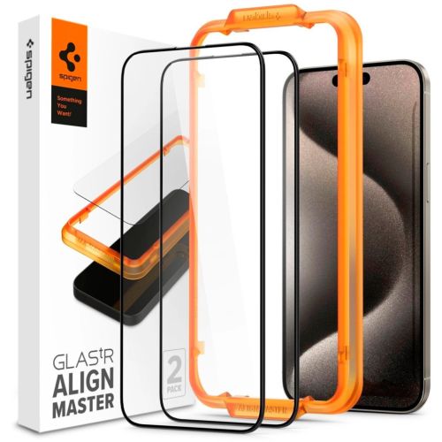 Стекло защитное Spigen Apple iPhone 15 Glas.tR AlignMaster FC Black (2P) (AGL06906)