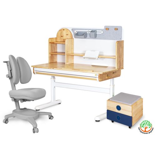 Парта с креслом Mealux Timberdesk L (парта+кресло+тумба) (BD-690 L+ box BD 920-2 BL+Y-115 G)