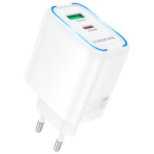 Зарядное устройство BOROFONE BA89A Destello 1xUSB-C PD30W + 1xUSB QC3.0 White (6941991119361)