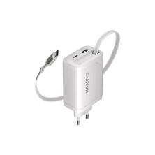 Зарядное устройство Canyon 1xUSB-C PD65W + 1xUSB QC3.0 + cable USB-C to USB-C white (CNS-CURC65ACW)