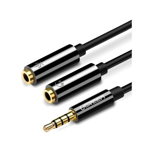 Кабель мультимедійний 3.5mm M to 2x3.5mm F 0.2m AV141 black Ugreen (30619)