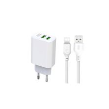 Зарядное устройство XO L85C (2USB/2.4A) + USB - Type-C White (XO-L85C-T)