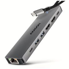 Концентратор AXAGON USBC to 2xUSBA + 1xUSBC + 2xHDMI + RJ45 + PD100W 0.15m gray (HMC-7HX2)