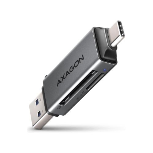 Зчитувач флеш-карт AXAGON USB-C + USB-A to SD/microSD 5Gbps gray (CRE-DAC)