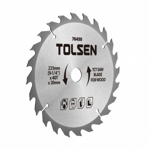 Диск пильный Tolsen пильный с ТВС напайками по дереву 235х40Т*30мм (76450)