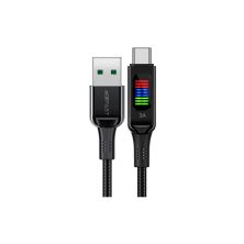 Дата кабель USB 2.0 AM to USB-C 1.2m 3A nylon with LED C7-04 black Acefast (6974316282785)