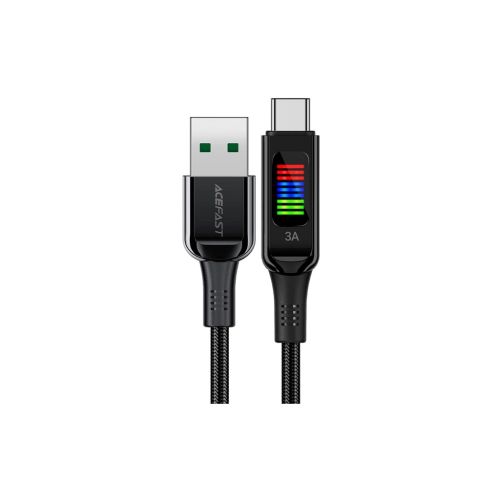 Дата кабель USB 2.0 AM to USB-C 1.2m 3A nylon with LED C7-04 black Acefast (6974316282785)