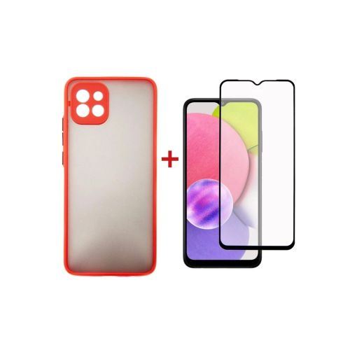 Чохол до мобільного телефона Dengos Kit for Samsung Galaxy A03 case + glass (Red) (DG-KM-23)