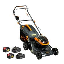Газонокосарка GTM акумуляторна, 2×18V, 48см, самохідна, 2×4Ah, ЗП (BLM48-SP_KIT)