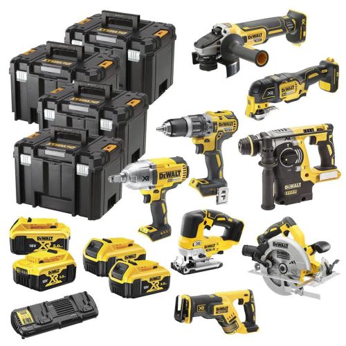 Набор электроинструментов DeWALT 8 ед., 18 В XR Li-lon, вес 30 кг, 4 кейса TSTAK, 4*5Ah АКБ и 1 ЗУ (DCK865P4T)