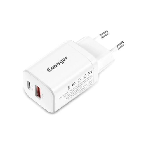 Зарядное устройство Essager 1xUSB + 1xUSB-C PD30W white (ECTPQS-ZTB02)