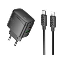 Зарядное устройство HOCO CS61A Bright 1xUSB-C PD30W + 1xUSB QC3.0 + cable USB-C to Lightning Black (6942007638432)
