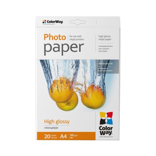 Фотопапір ColorWay A4 180г glossy 20л (PG180020A4)