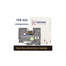 Лента для принтера этикеток UKRMARK B-T324P, ламинированная, 9мм х 8м, gold on black аналог TZe324 (CBTZ324)
