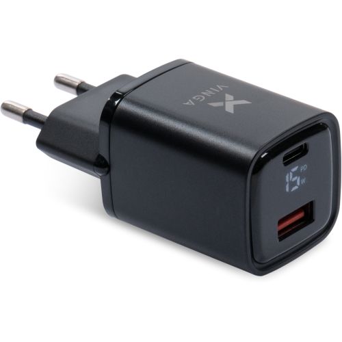 Зарядное устройство Vinga USB-C PD30W + USB-A QC30W Display 33W Max (VCR30ACDB)