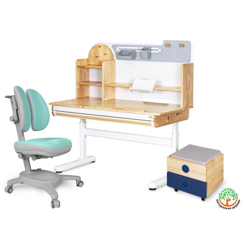 Парта с креслом Mealux Timberdesk L (парта+кресло+тумба) (BD-690 L+ box BD 920-2 BL+Y-115 TG)