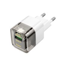 Зарядное устройство HOCO C131A USB-C PD30W + 1xUSB QC3.0 transparent black (6942007609821)