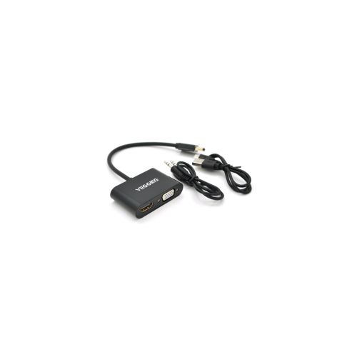 Перехідник HDMI M to VGA F + HDMI F 0.25m black VEGGIEG (YT-C-H-V500)