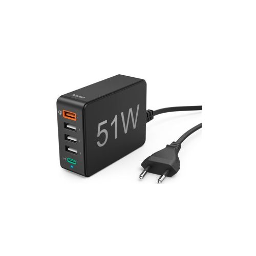 Зарядний пристрій Hama 1xQC3.0, 3xUSB-A, 1xUSB-C PD 51W (00201630)