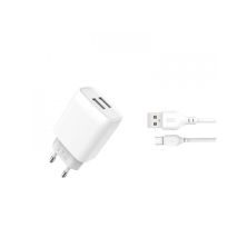Зарядное устройство XO 2xUSB 2.4A + cable USB to Micro 5P white (L57-M-WH)