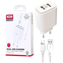 Зарядний пристрій XO L90C (2USB/2.4A) + USB - Lightning White (XO-L90C-L)