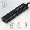 Концентратор AXAGON USB-C to 3xUSB-A + RJ45 0.2m metal black (HMC-GL3A) - Изображение 1