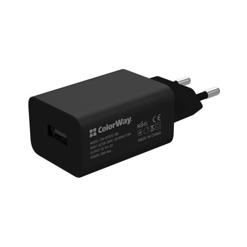 Зарядное устройство ColorWay 1USB AUTO ID 2A (10W) black + cable Lightning (CW-CHS012CL-BK)