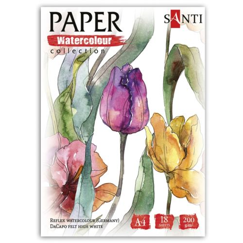 Папір для малювання Santi набір для акварелі Flowers, А4 Paper Watercolor Collection, 18 аркушів, 200г/м2 (130502)