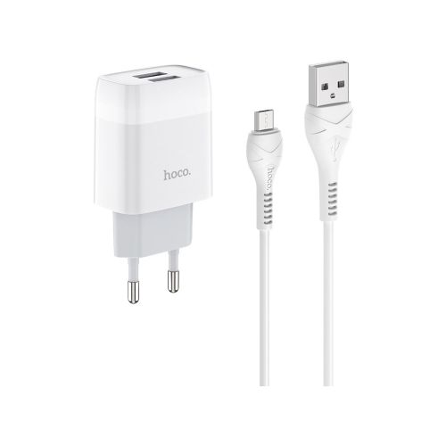Зарядное устройство HOCO C73A Glorious 2xUSB + cable Micro 5P 12W White (6931474713063)
