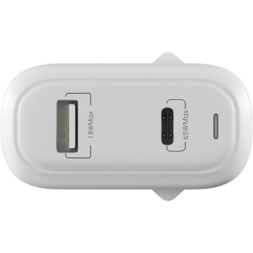Зарядное устройство Globex GaN 1xUSB + 1xUSB-C 65W FastPower white (GaN65WAC)