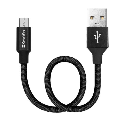 Дата кабель USB 2.0 AM to Micro 5P 0.25m black ColorWay (CW-CBUM048-BK)